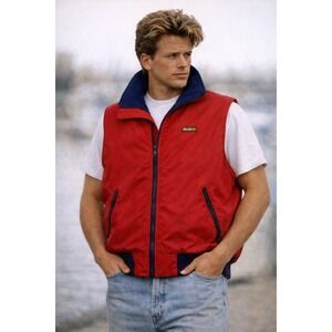 Vintage Retro Osh Kosh B'Gosh Mens M Hiking Layering Zip Up Red Navy Blue Vest